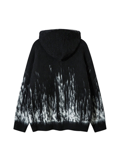 Thesupermade Star Mohair Fuzzy Hooded Zip Up Sweater 