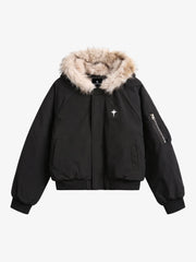 Fur-Collar Hooded Padded Jacket