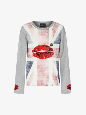 Cotton Casual T-Shirt with Lip Print Sleeve Detail