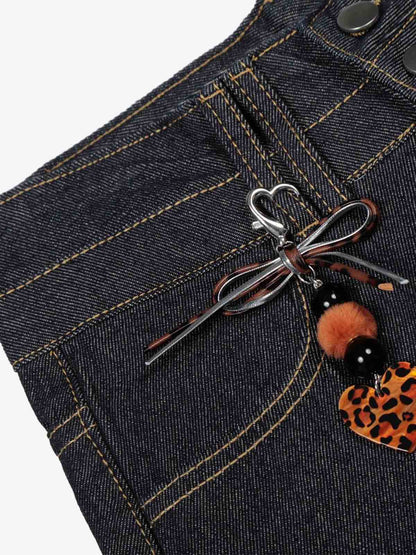 Denim Wide Leg Pants with Cross Stitch Detailing High Waist Casual Jeans for Women 