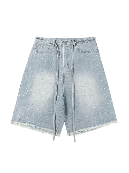 Distressed Rhinestone Denim Jorts