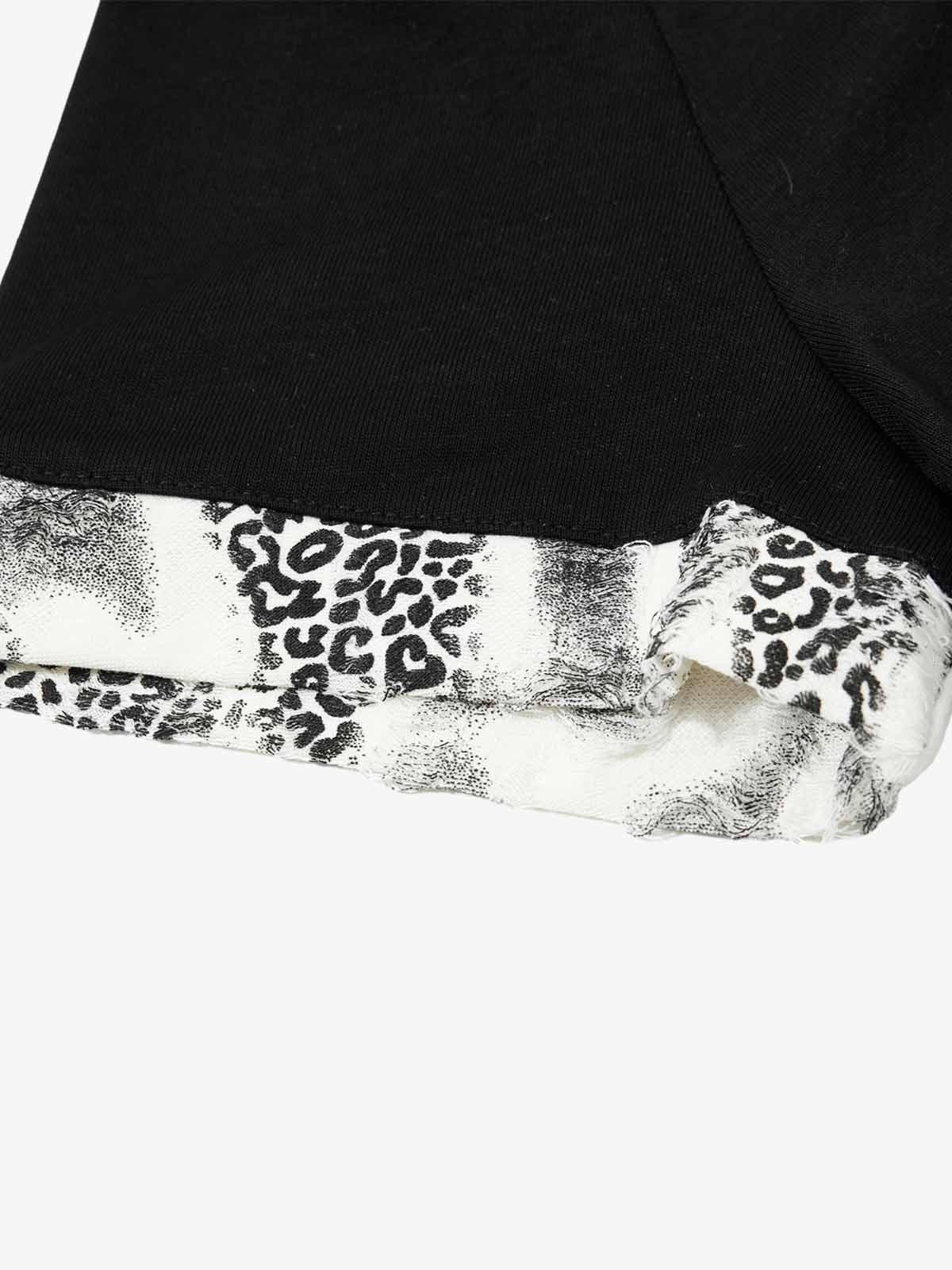 Cotton Polo Shirt with Leopard Print Collar & Cuff Detail