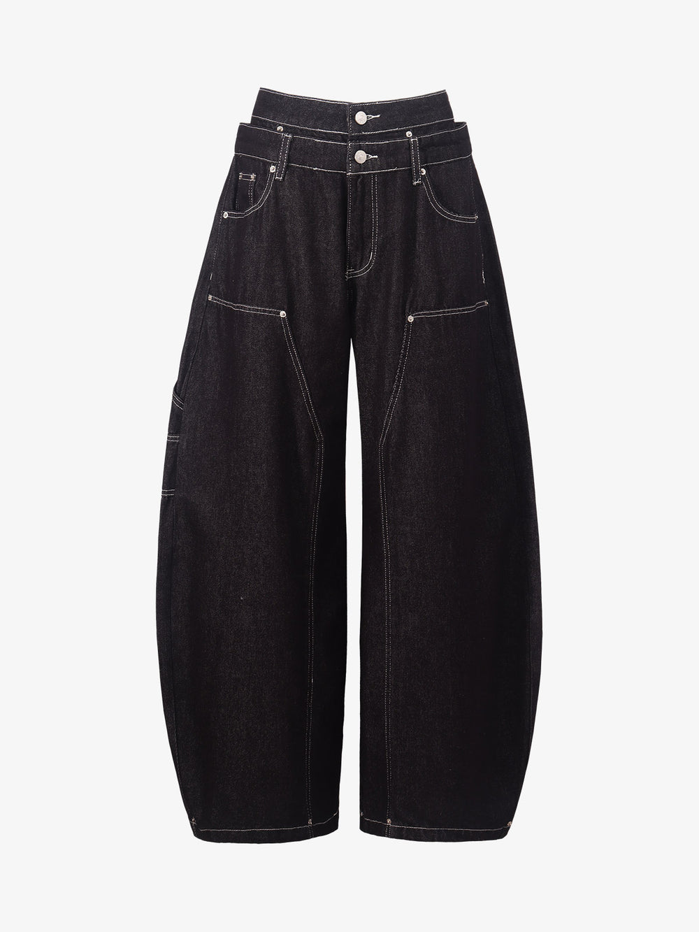 Double Waist Raw Denim Baggy Barrel Jeans