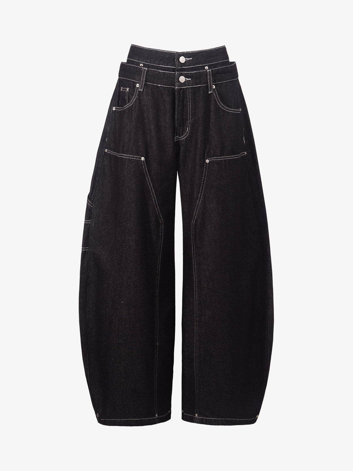 Double Waist Raw Denim Baggy Barrel Jeans
