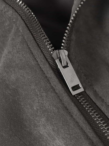 Retro Suede Texture Zip-Up Bomber Jacket 