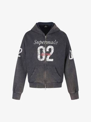 Distressed Boxy Fit Zip-Up Hoodie
