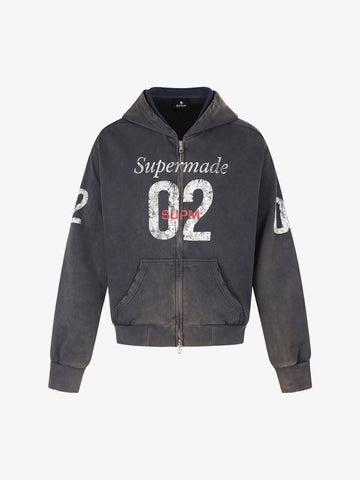 Distressed Boxy Fit Zip-Up Hoodie