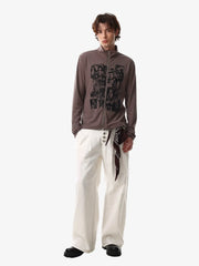 Retro Punk Print Knit Cardigan Long Sleeve Top 