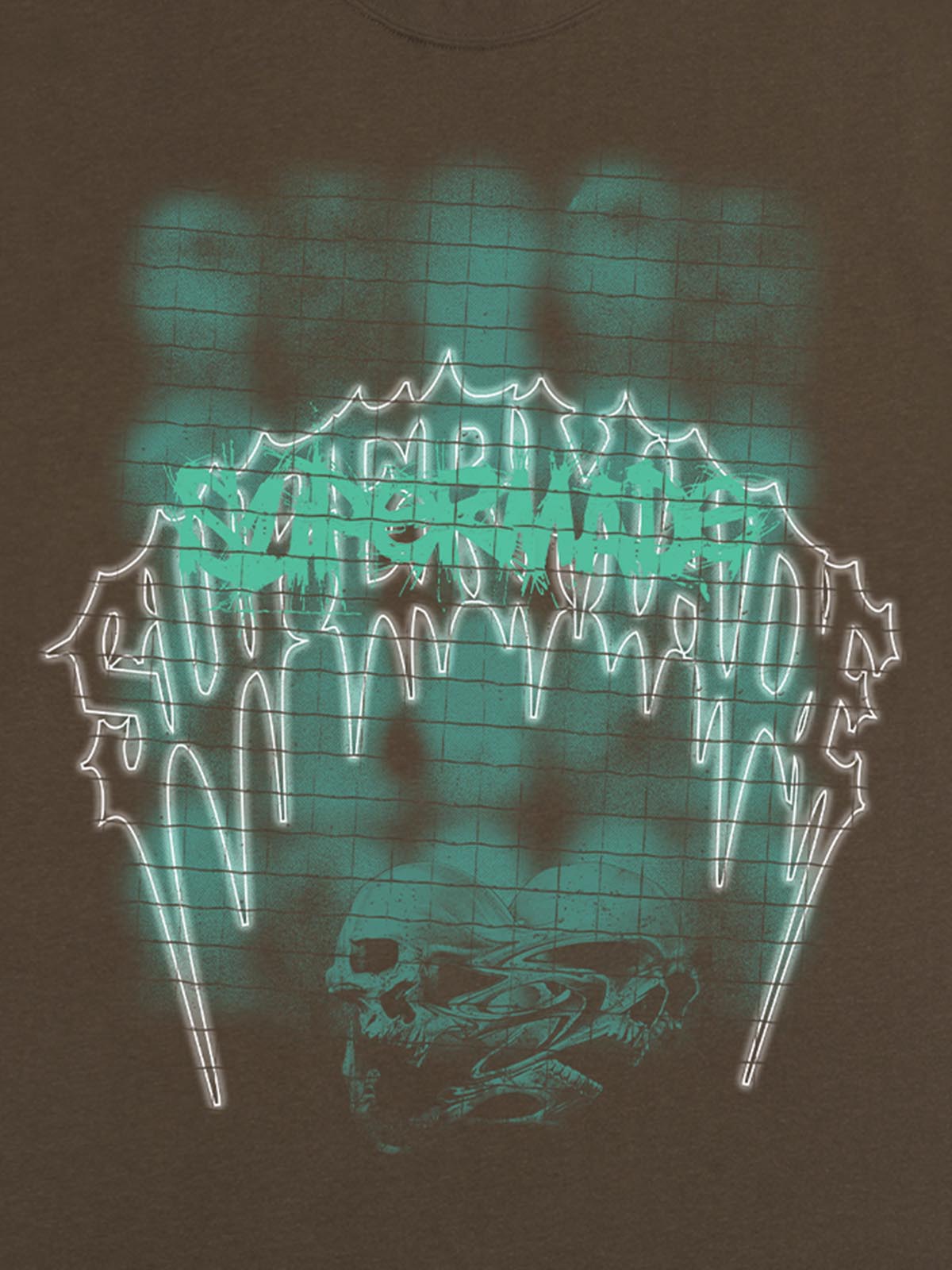 THE SUPERMADE Dark Grid Skull Graphic T-Shirt with Neon Drip Design 