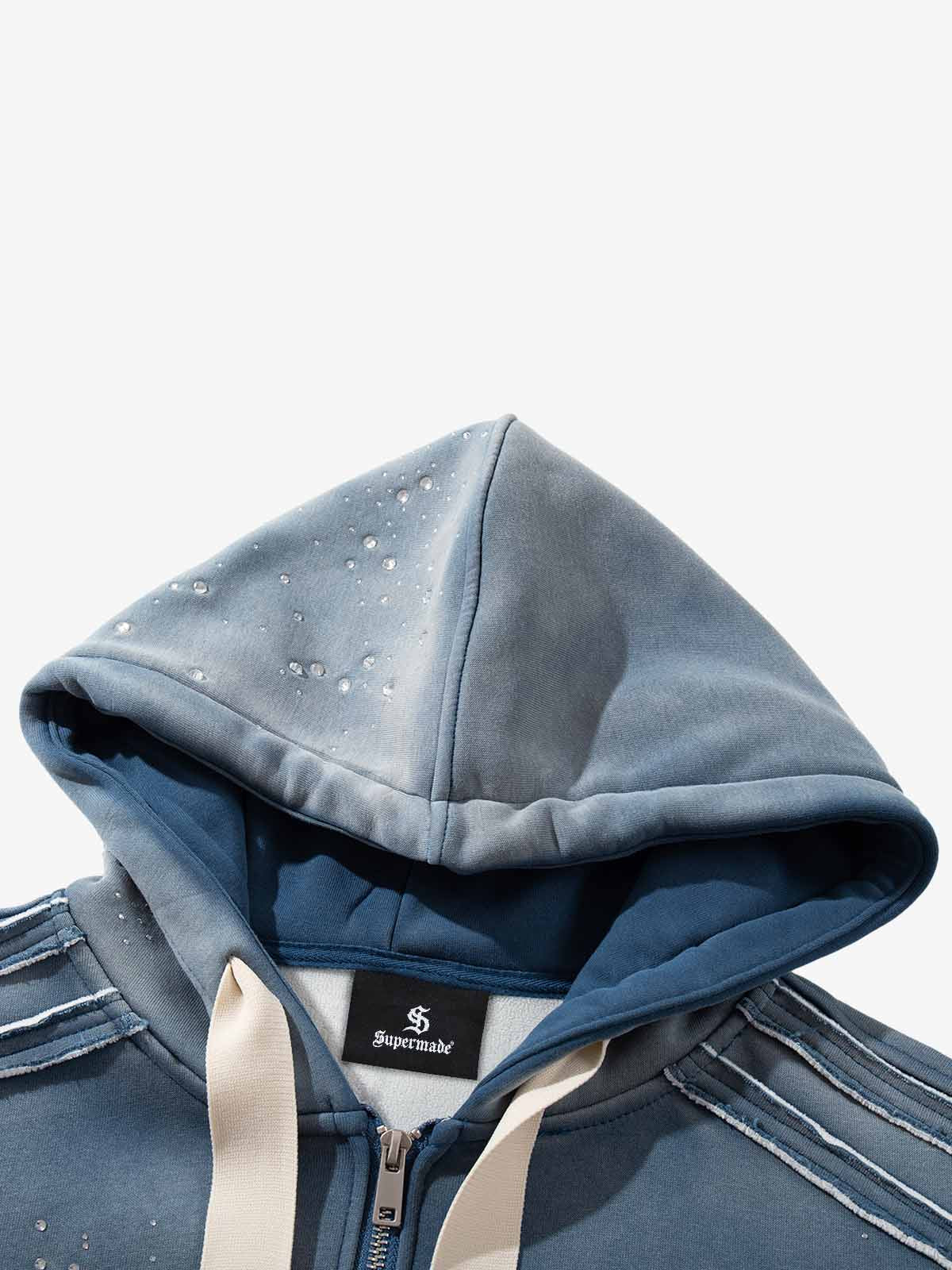 Rhinestone Ripped Frayed Fleece-Lined Sweat Set