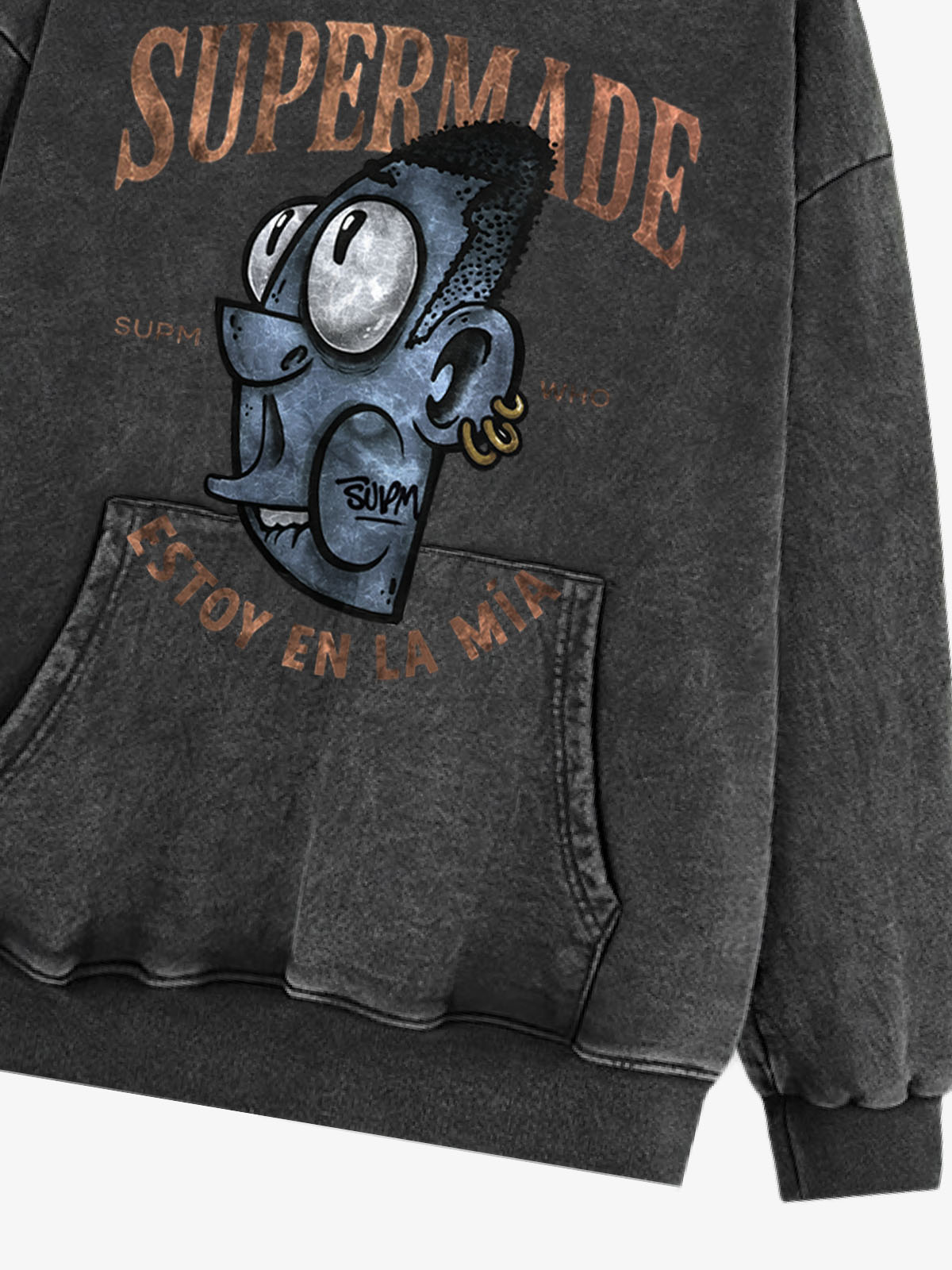 Thesupermade Street Trend Cool Blue Cartoon Big Head Hooded Sweatshirt 