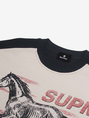 Biker Graphic Color Block Waffle Long Sleeve Tee