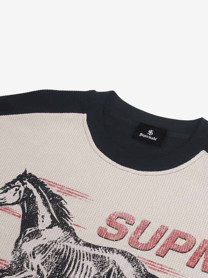 Biker Graphic Color Block Waffle Long Sleeve Tee