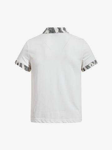 Cotton Polo Shirt with Leopard Print Collar & Cuff Detail