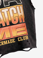 Distressed Slogan Graphic Sleeveless T-Shirt 