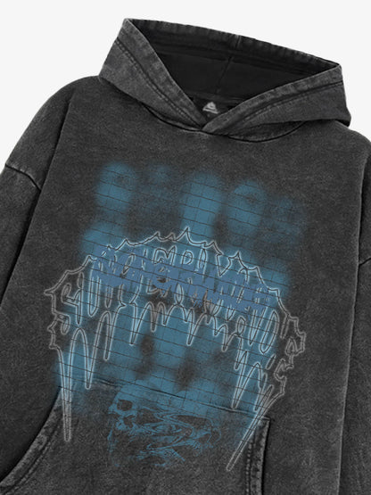 THE SUPERMADE Washed Psychedelic Graffiti Art Print Hoodie with Skull Design 