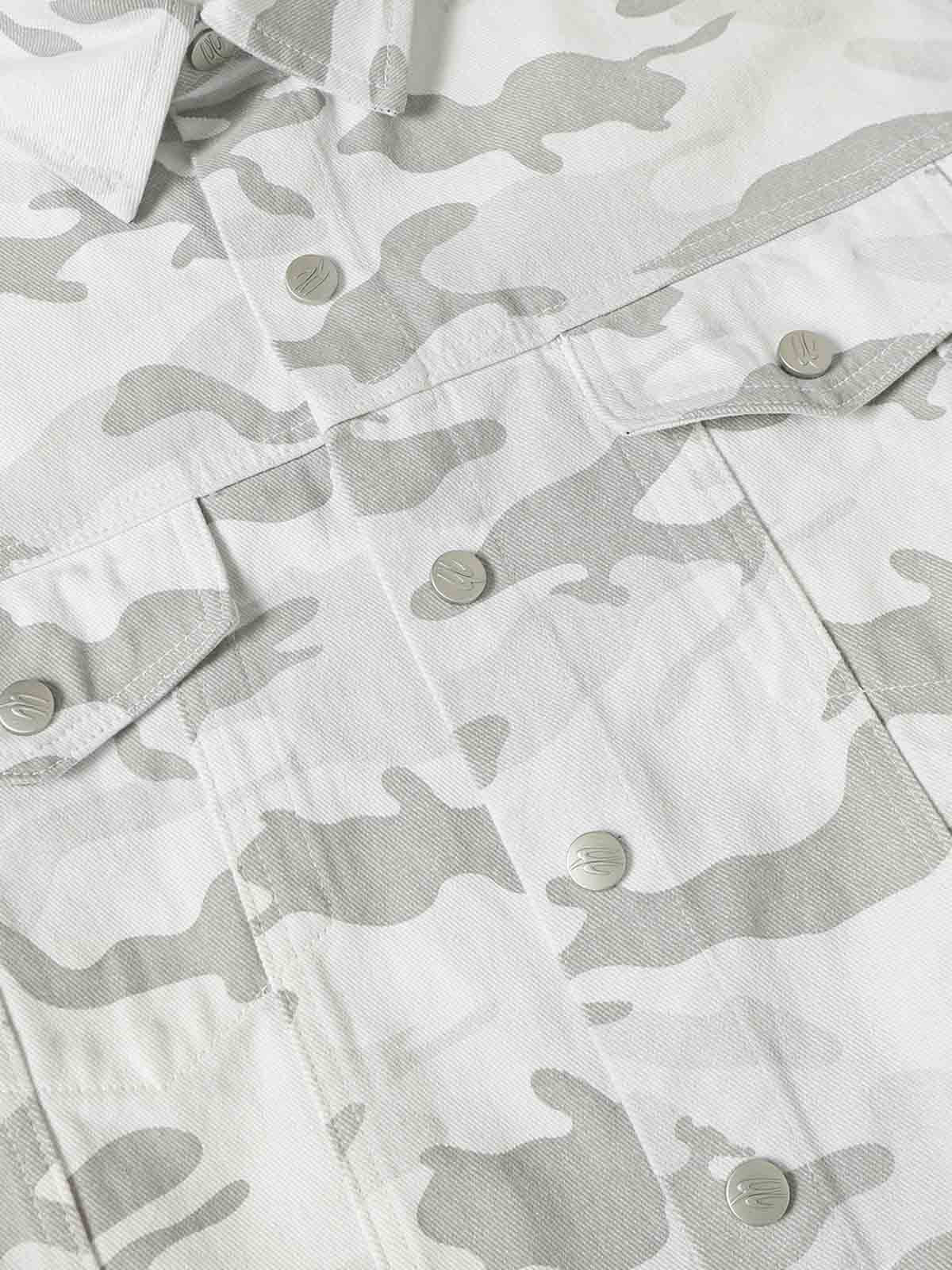 Light Grey Tactical Camo Pleated Denim Shirt 