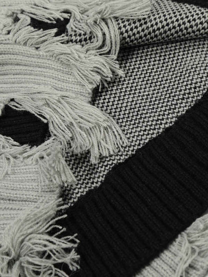 Distressed Photo Patch Oversized Knit Sweater