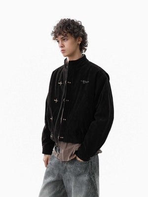 Vintage Suede Embroidered Toggle-Buckle Stand Collar Down Jacket 