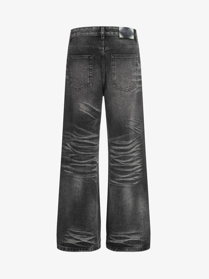 3D Whiskered Flared Jeans