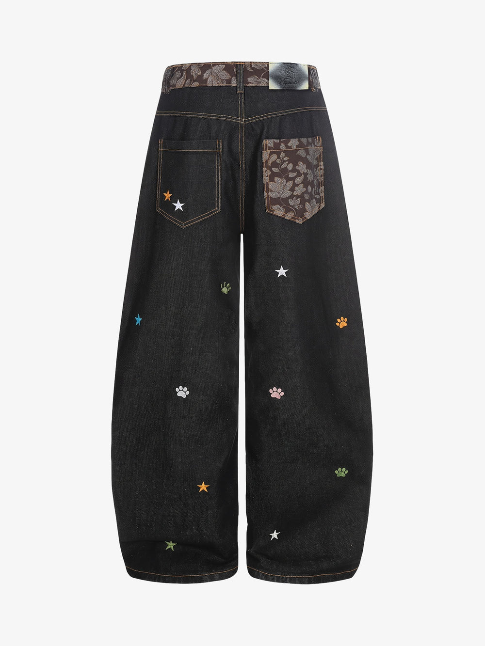Star Embroidered Curved-Seam Jeans