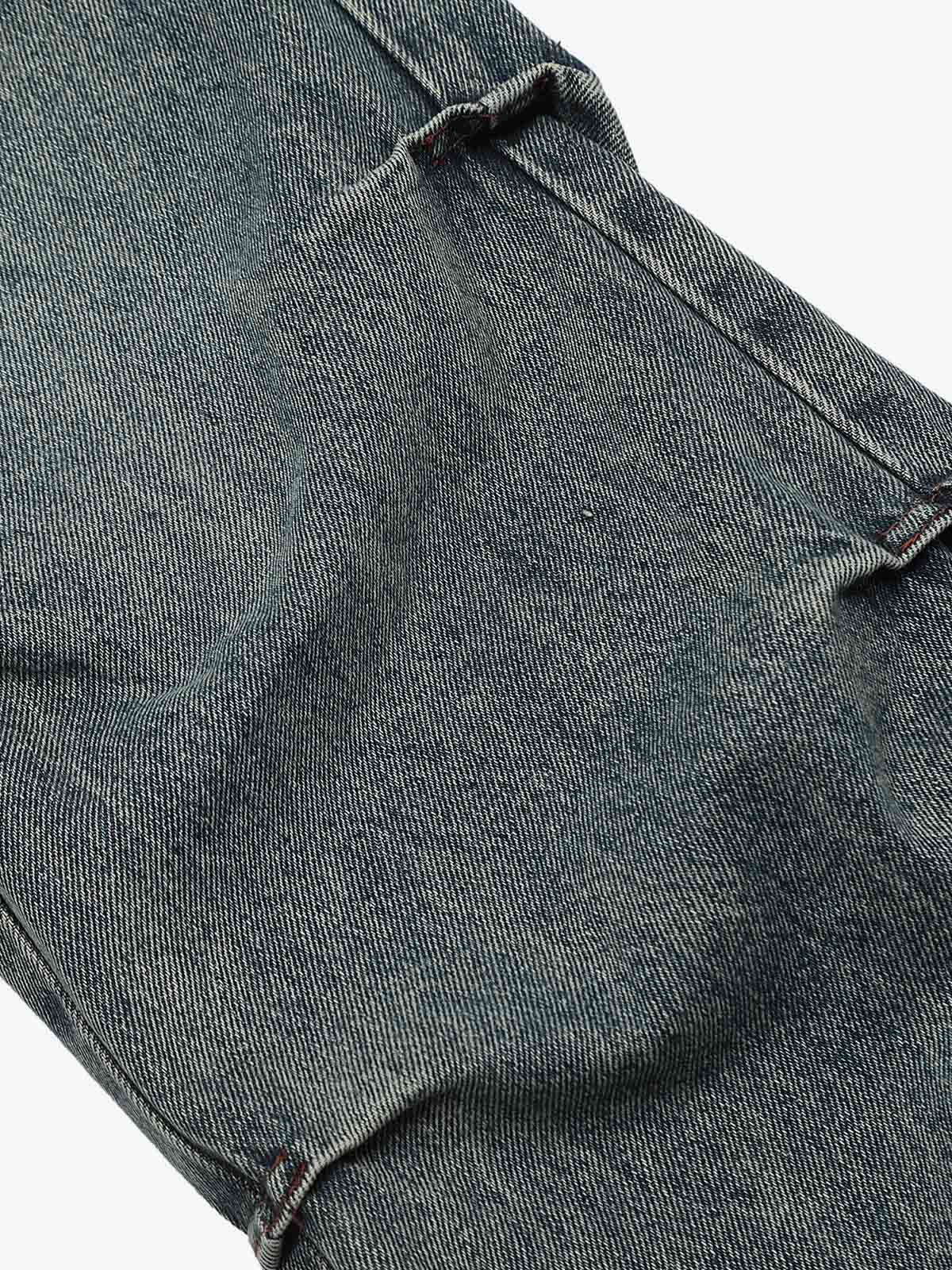 Distressed Pleated Flared Jeans