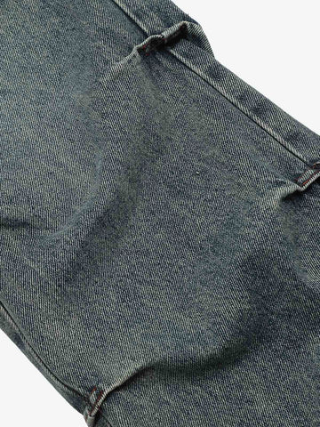 Distressed Pleated Flared Jeans