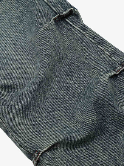 Distressed Pleated Flared Jeans