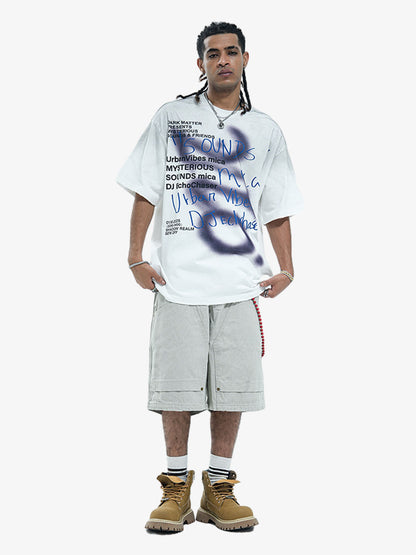 300G Cotton Spray-Marmot Distressed T-Shirt with Holes Urban Streetwear Graphic Tee 