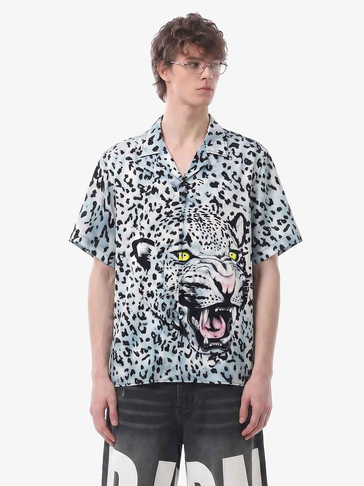 Vintage 3D Leopard Head Camp Collar Boxy Shirt 