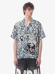 Vintage 3D Leopard Head Camp Collar Boxy Shirt 