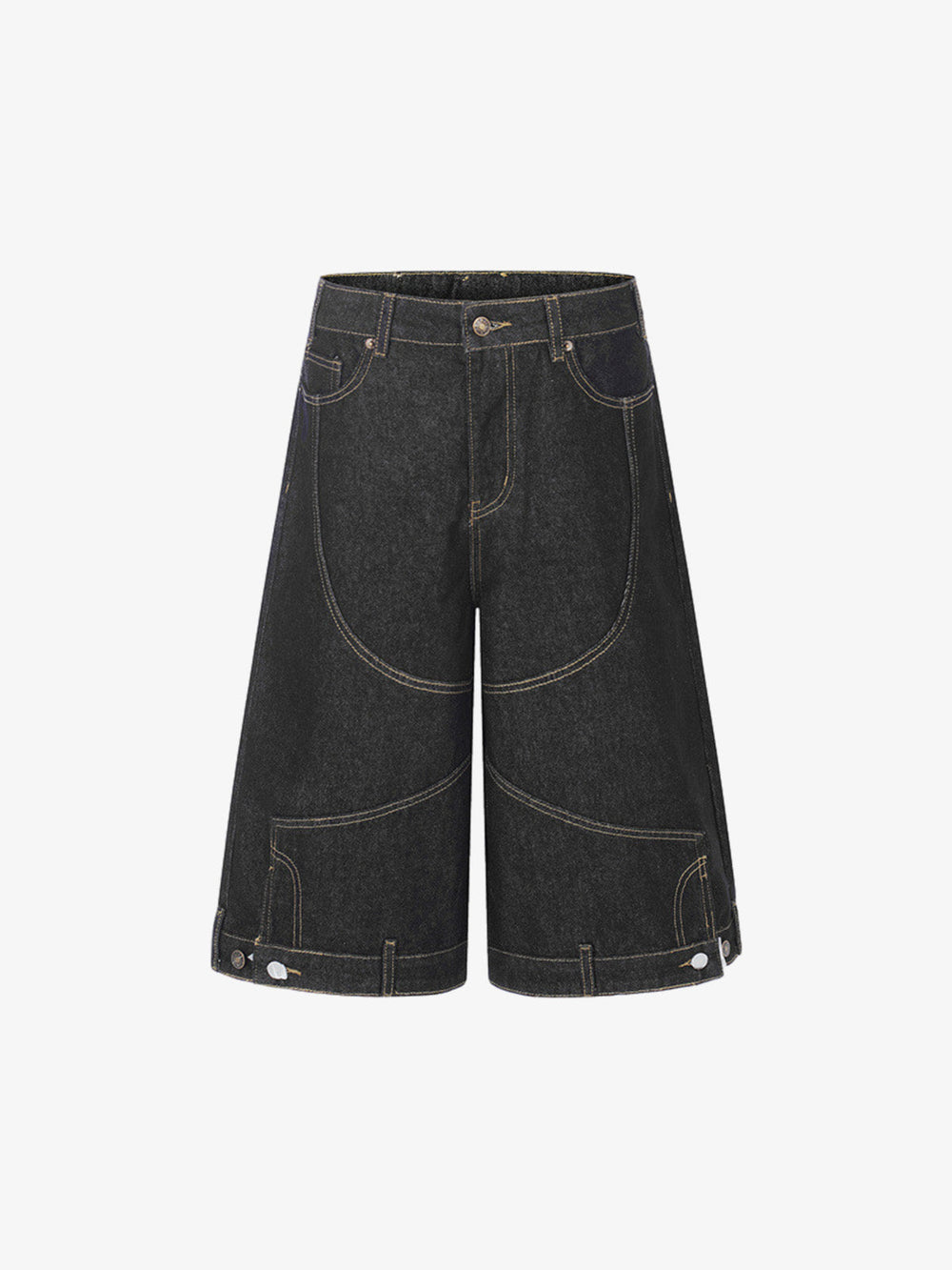Retro Contrast Stitching Curved Leg Denim Jorts 