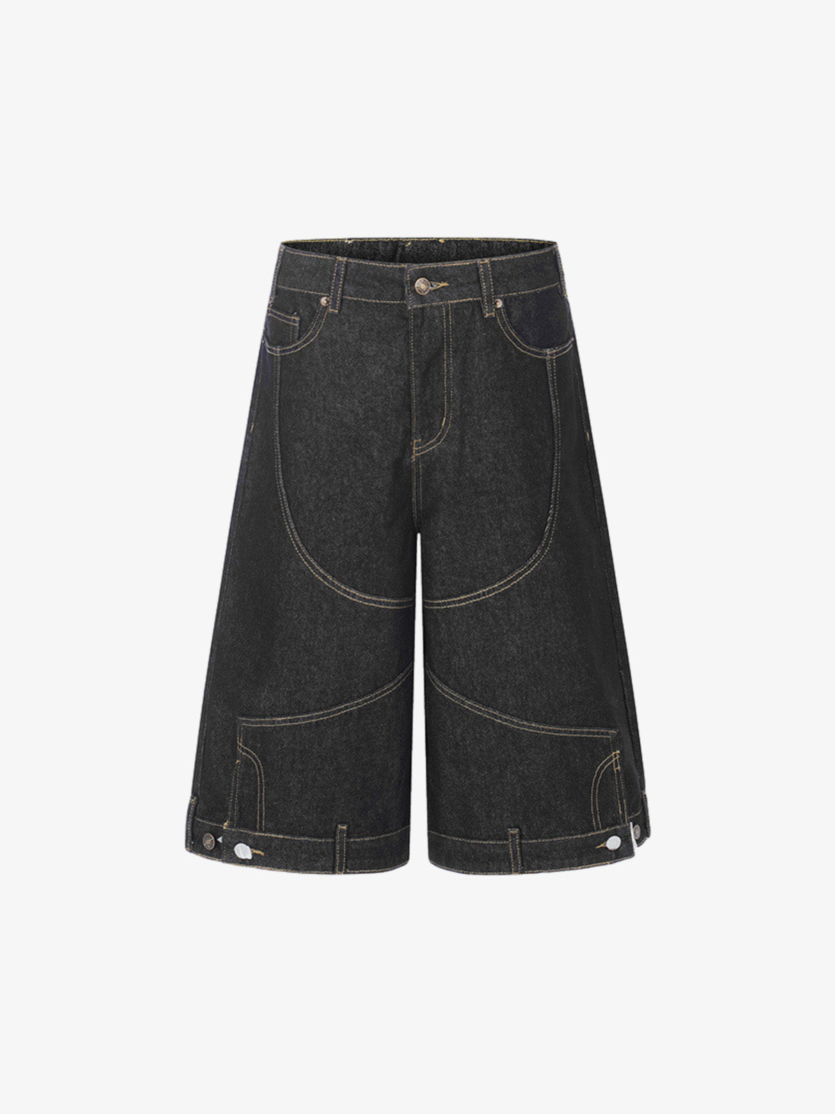 Retro Contrast Stitching Curved Leg Denim Jorts 