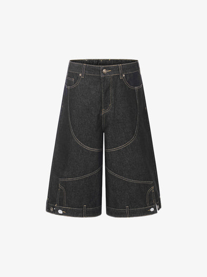 Retro Contrast Stitching Curved Leg Denim Jorts 