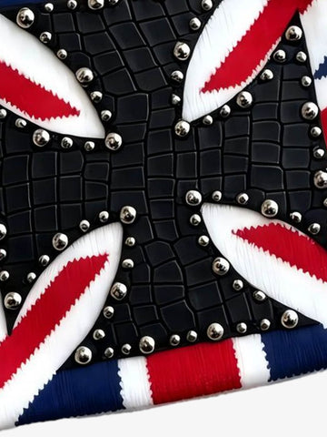 Color Block Studded Cross Gothic Dome Knit Hat