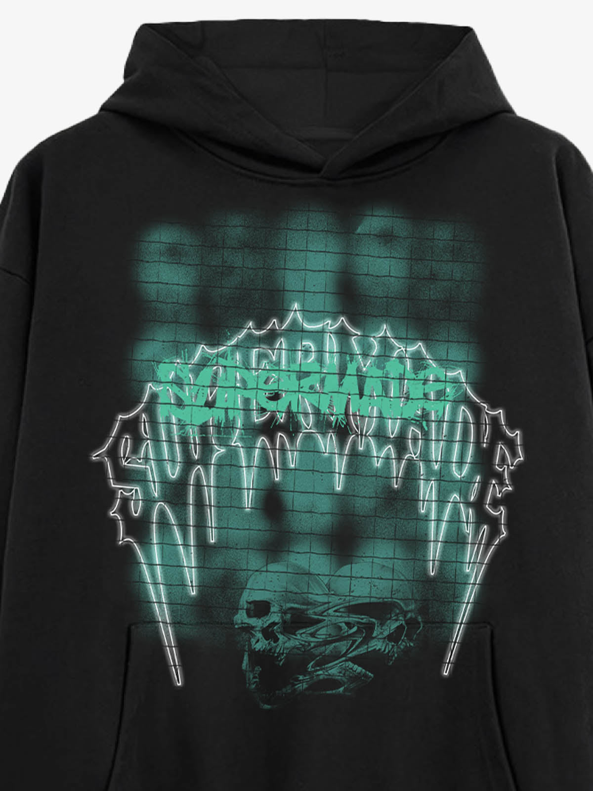 THE SUPERMADE Washed Psychedelic Graffiti Art Print Hoodie with Skull Design 