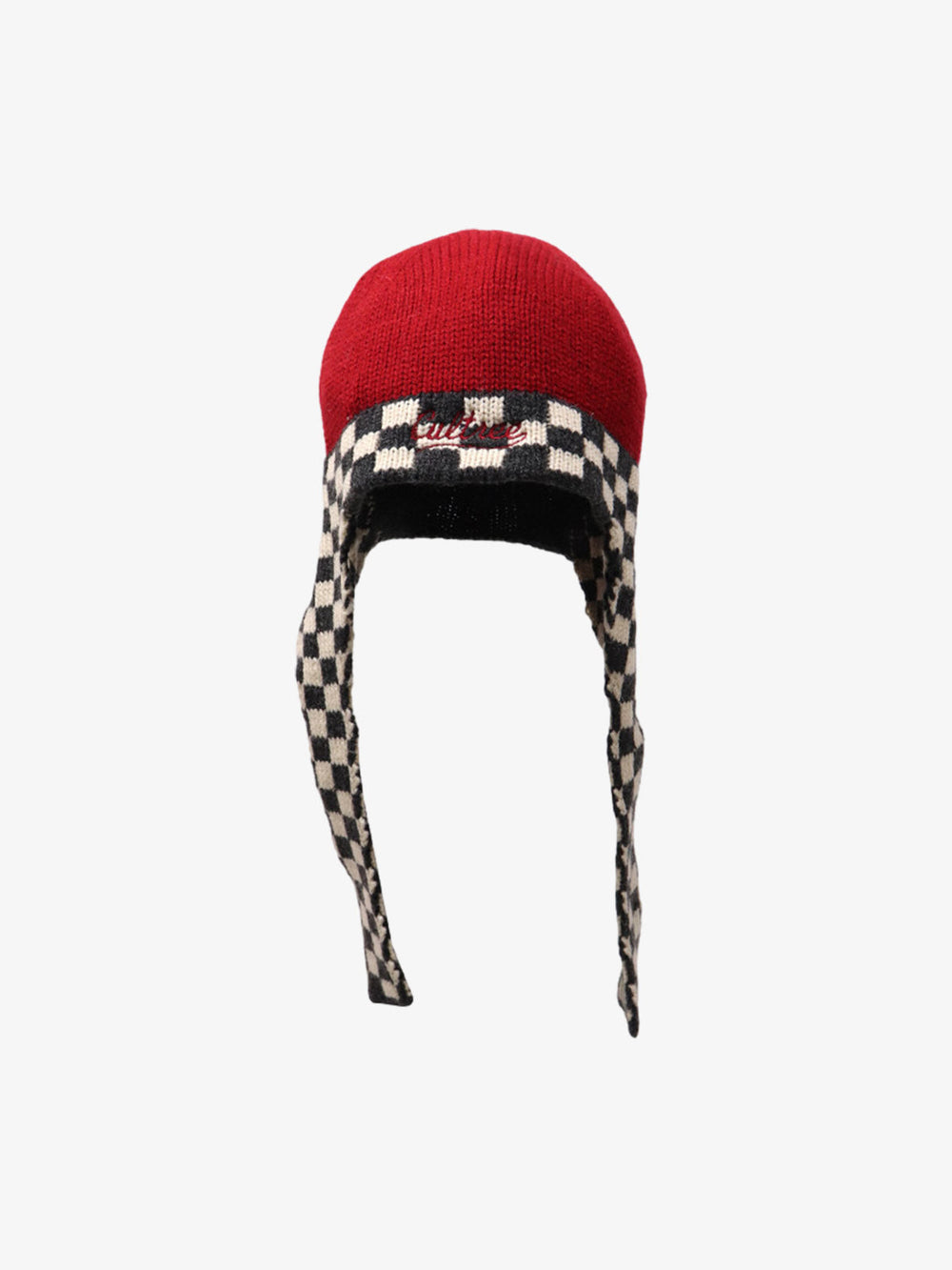 Retro Checkerboard Knit Color-Block Earflap Beanie Hat 