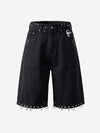 Scorpion Embroidered Eyelet Bermuda Denim Shorts