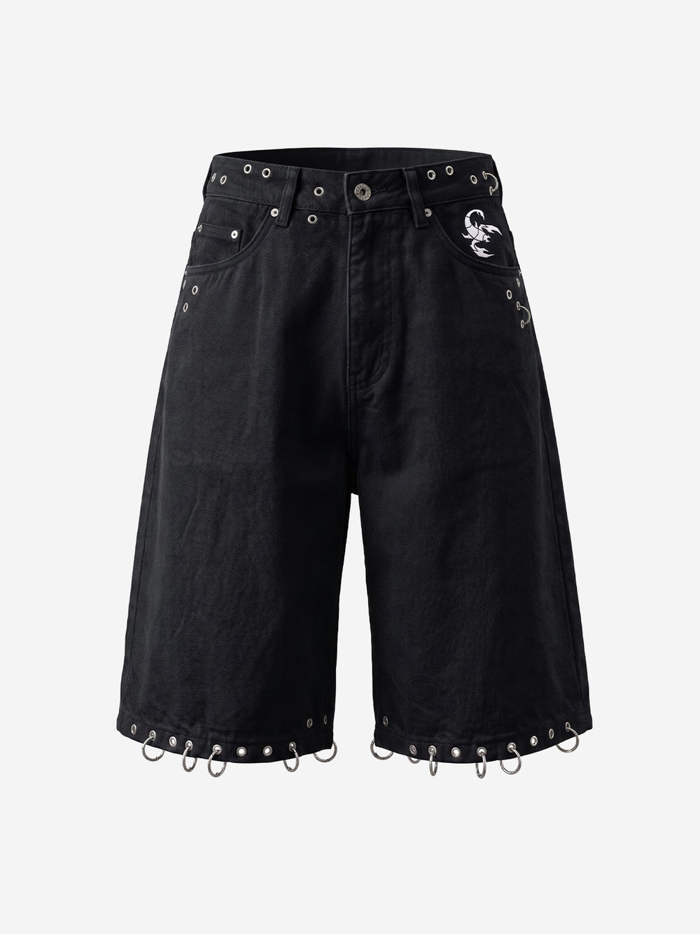 Scorpion Embroidered Eyelet Bermuda Denim Shorts