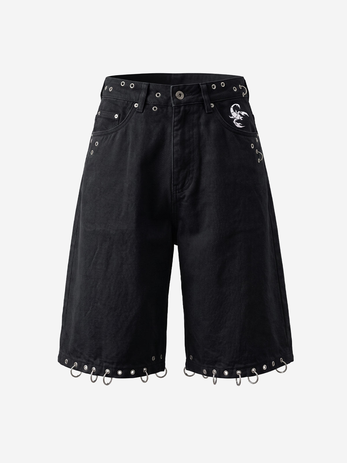 Scorpion Embroidered Eyelet Bermuda Denim Shorts