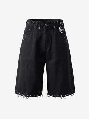 Scorpion Embroidered Eyelet Bermuda Denim Shorts
