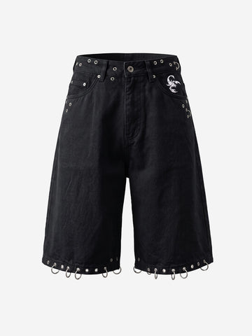 Scorpion Embroidered Eyelet Bermuda Denim Shorts