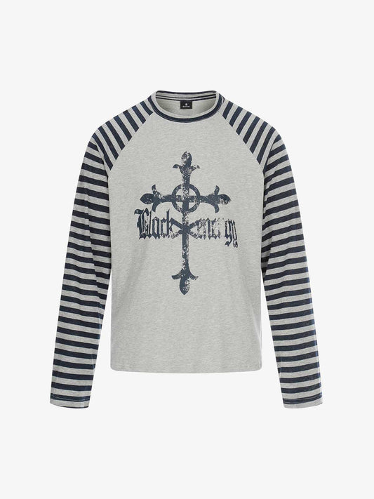 Cross Graphic Stripe Raglan Long Sleeve T-Shirt