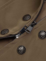 Double-Row Metal-Button Stand-Collar Faux Leather Jacket