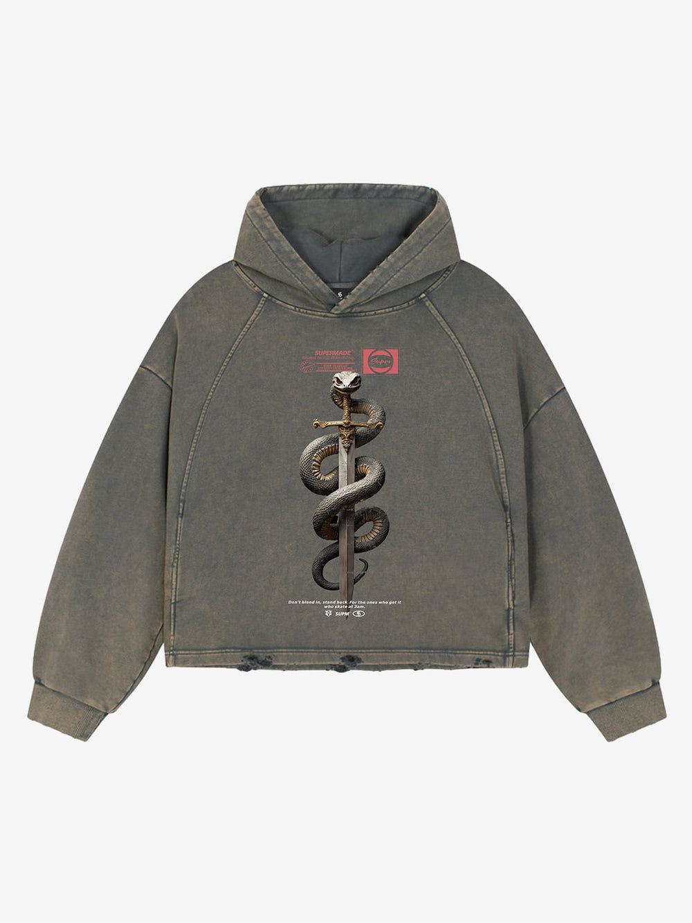 Vintage Washed Snake Staff Graphic Hoodie 