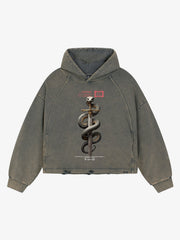 Vintage Washed Snake Staff Graphic Hoodie 