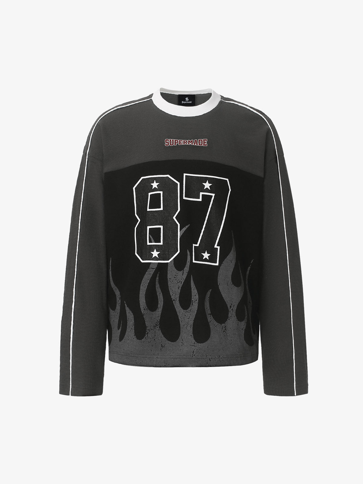 Flame Graphic Paneled Waffle Long Sleeve Tee