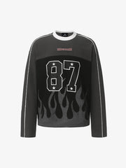 Flame Graphic Paneled Waffle Long Sleeve Tee