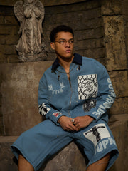 Supermade Multi-Element Appliqué Patchwork Denim Suit 