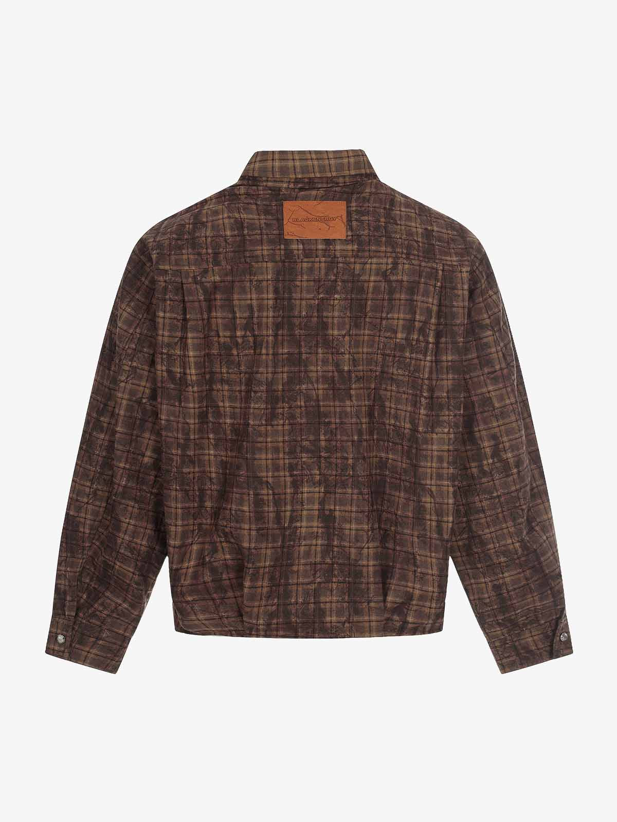 Vintage Washed Plaid Cropped Shirt Jacket